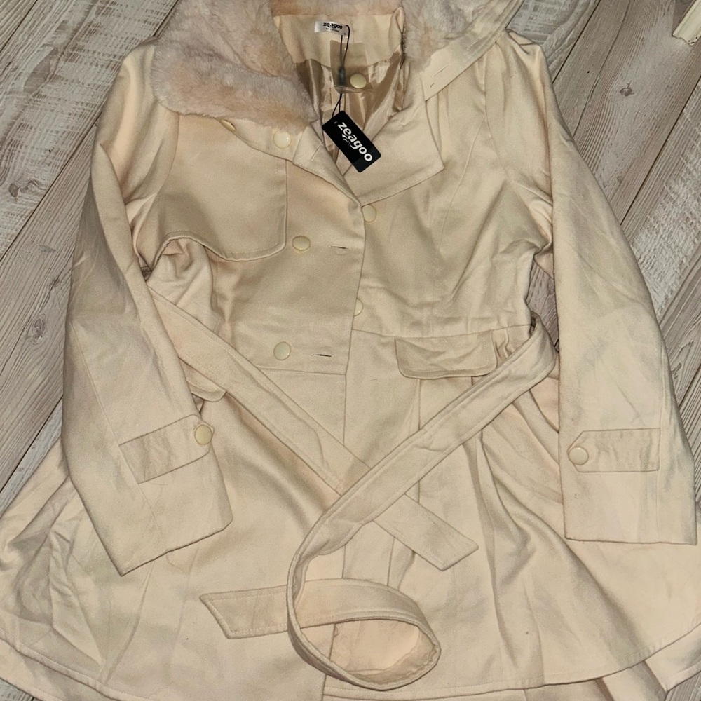 Chic Cream Hooded Coat